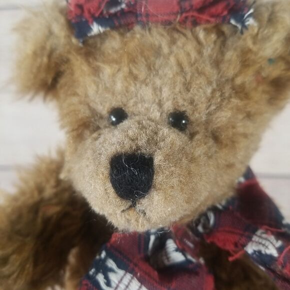 Plush Patriotic Bear 10" Fully Jointed Brown Bear Red Blue White Star Scarf, Bow - Picture 8 of 9